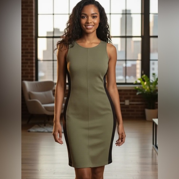 Dresses & Skirts - Olive Green & Black Sleeveless Sheath Dress